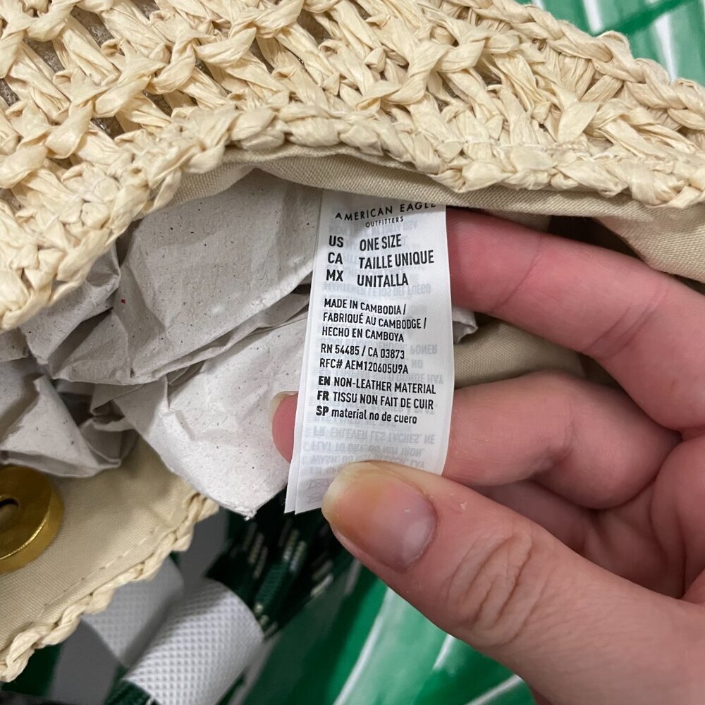 American Eagle Cream Beige Mini Raffia Shoulder Tote Bag - Picture 4 of 9